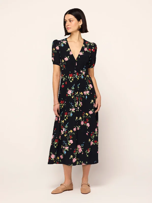 Clearance Event Anya Black Trailing Floral Print Tea Dress