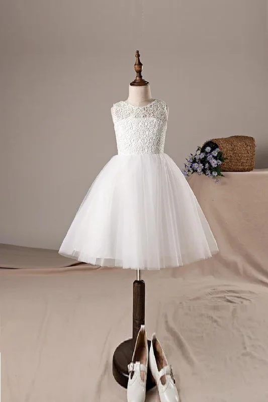 Now or Never Lace Short Flower Girls Dresses Sleeveless Backless Elegant Junior Bridesmaid Dresses With Bow Princess Now or Never Lace Short Flower Girls Dresses Sleeveless Backless Elegant Junior Bridesmaid Dresses With Bow Princess