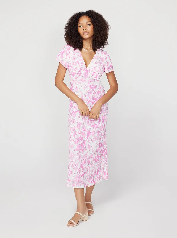 Savings Event Effie Pink Pansy Print Midi Dress