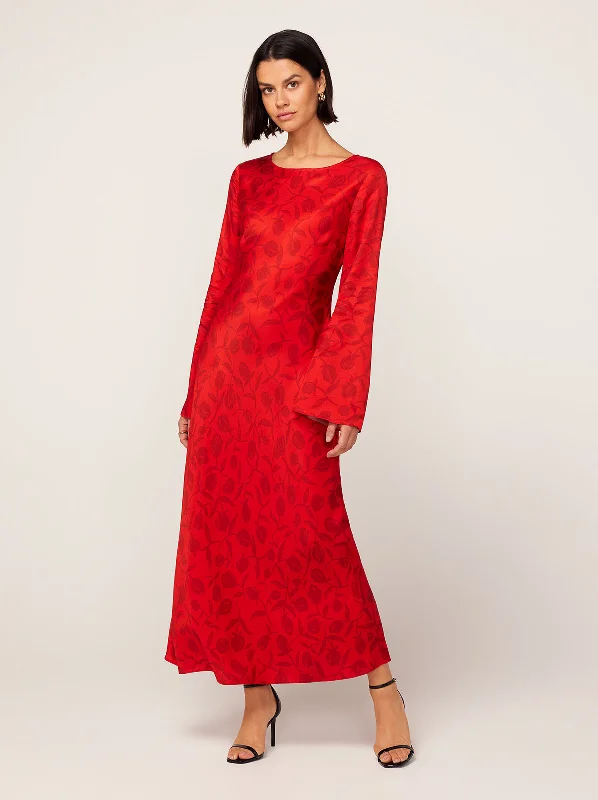 Can't Miss Keira Red Tulip Print Maxi Dress