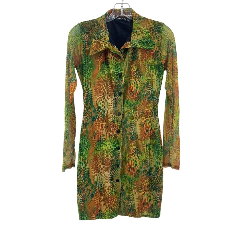 Limited Time PRETTYLITTLETHING Green Yellow Mesh Button-Down Mini Dress Women Size 6 Preowned