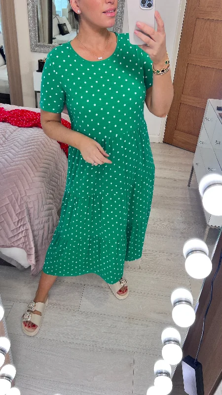 Act Now Geonova Polka Dot Tiered Midi Dress