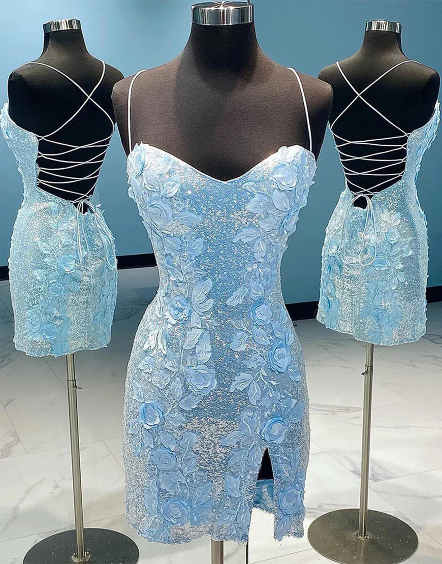 Price Fest Glitter Blue Tight Homecoming Dress with Appliques