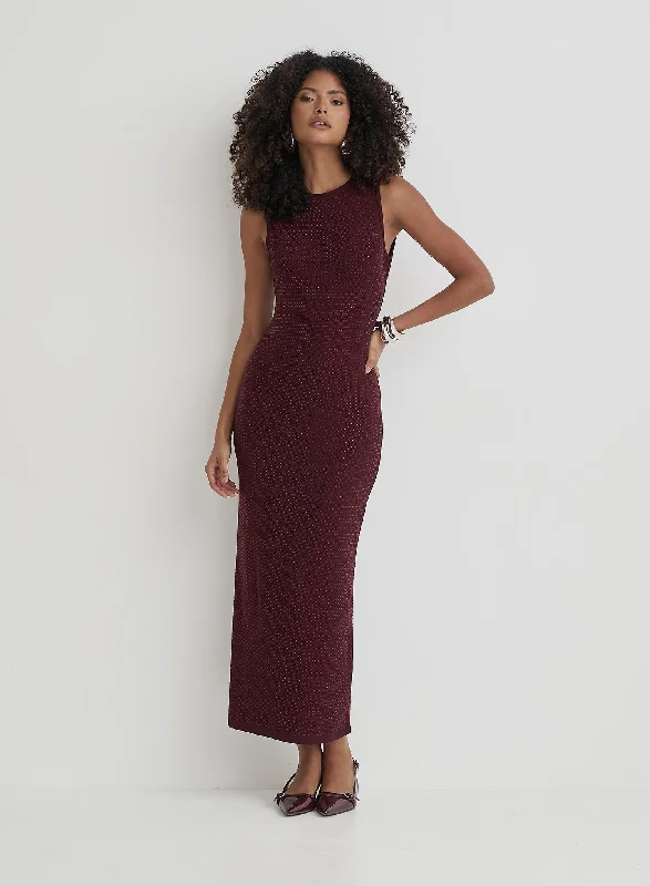 Clearance Sale Burgundy Embellished Maxi Dress- Jaden