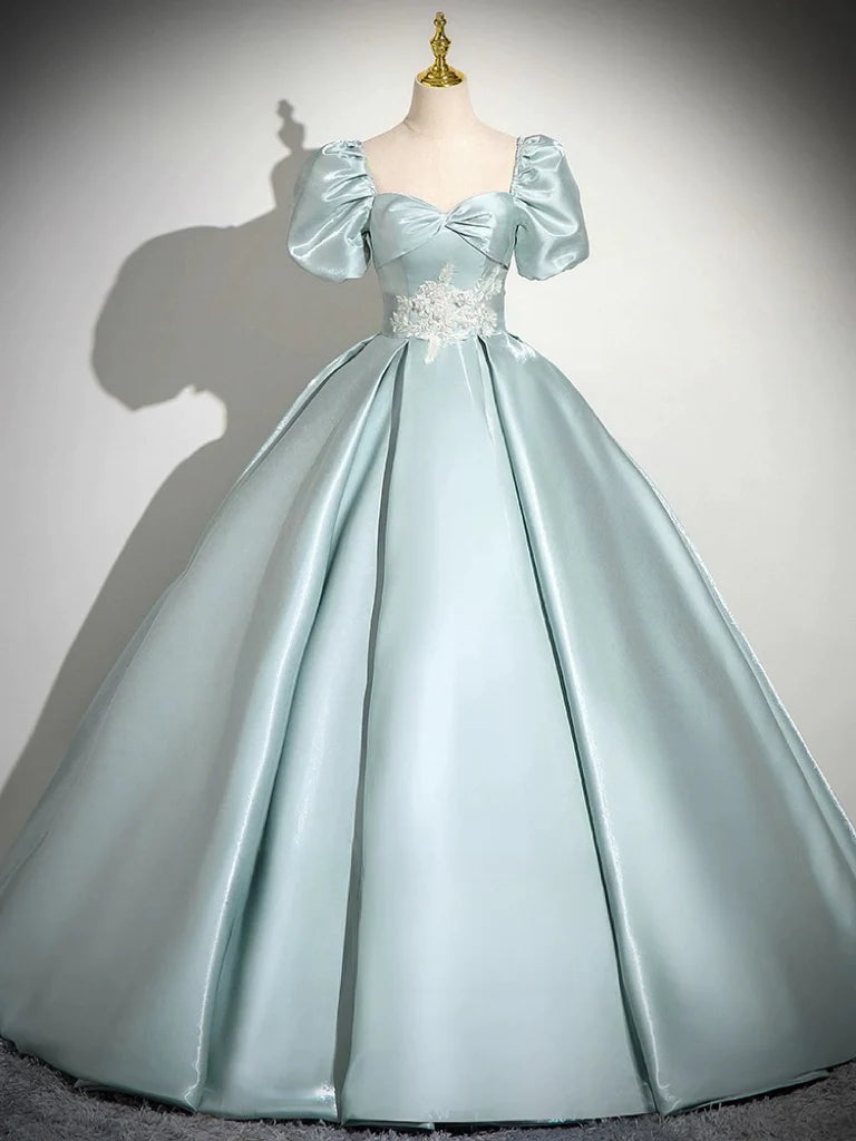 Early Access A-Line Sweetheart Neck Puff Sleeves Satin Quinceanera Dress Blue Long Prom Dress Early Access A-Line Sweetheart Neck Puff Sleeves Satin Quinceanera Dress Blue Long Prom Dress