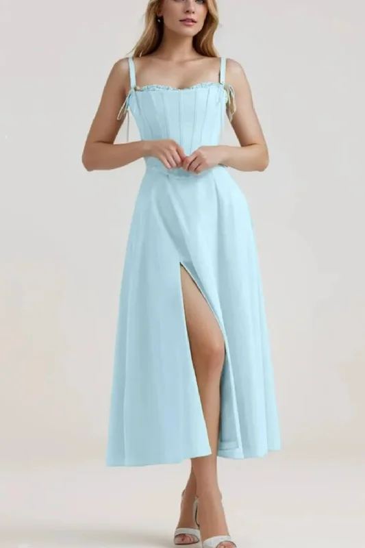 Savings Spectacular Aqua blue Hem Slit Swing Midi Dress With Bow Strap Slim Corsets Crop Top Fairy Savings Spectacular Aqua blue Hem Slit Swing Midi Dress With Bow Strap Slim Corsets Crop Top Fairy