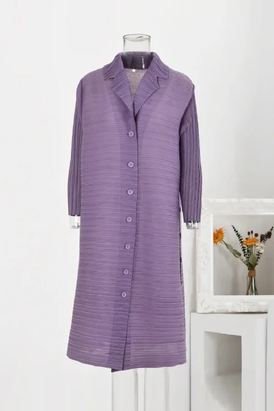 Extra Savings Pleated Mid Length Dress Lapel Single Breasted Loose Dresses Spring