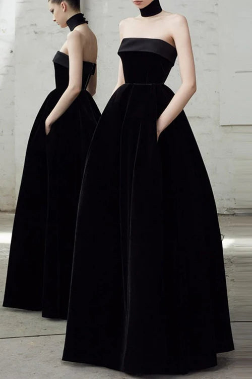 Bargain Prices Fold Over Strapless Flare Velvet Evening Maxi Dress