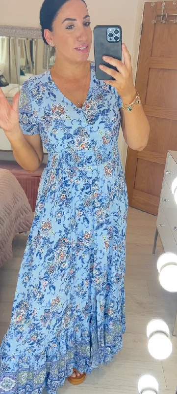 Weekend Deal Kita Blue Paisley Print Maxi Dress