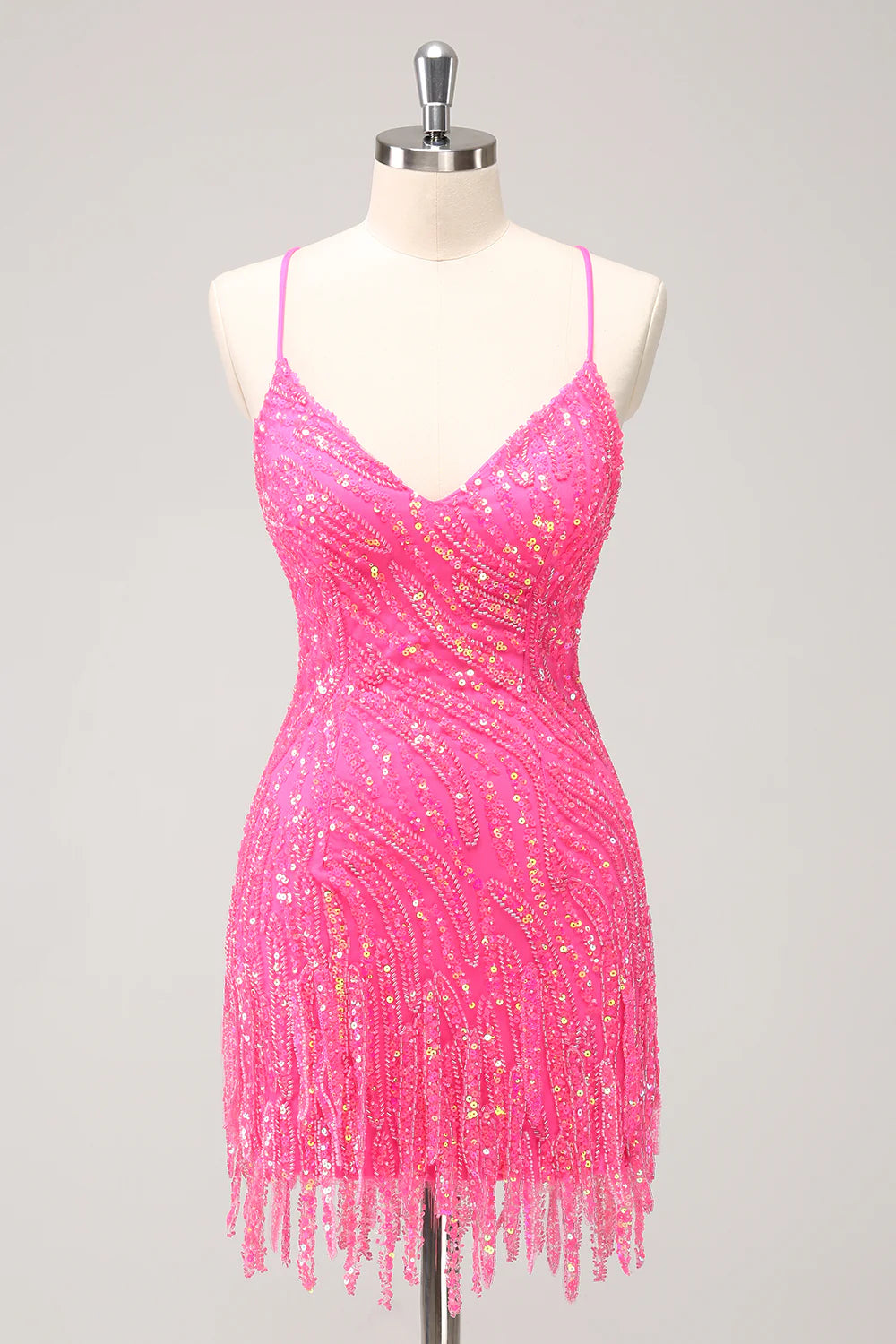Mega Sale Tight Sequins V Neck Homecoming Dress with Fringes
