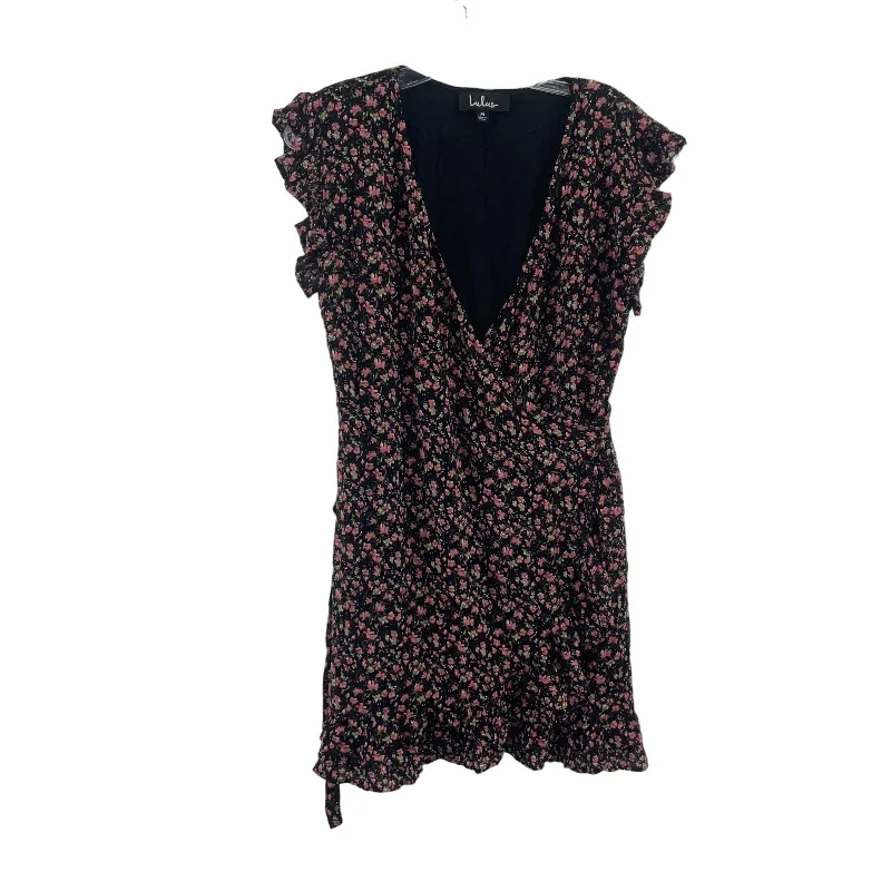 Major Savings Lulus Black Floral Print Ruffled Wrap Dress Rayon Women’s Medium Preowned Major Savings Lulus Black Floral Print Ruffled Wrap Dress Rayon Women’s Medium Preowned
