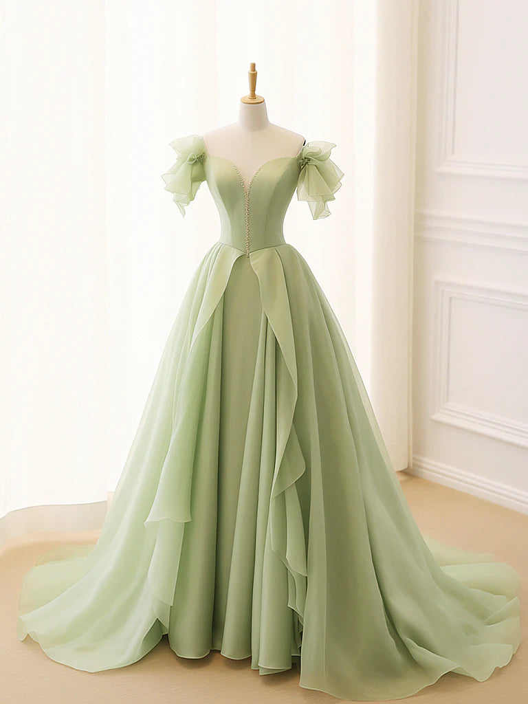 Grand Opening Sale A-Line Princess Green Tulle Long Prom Dress Quinceanera Dress