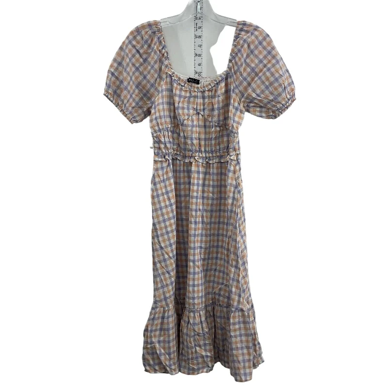 Discount Days Very J Women's Purple Orange Gingham Womens Cotton A-Line Dress S New With Tags Discount Days Very J Women's Purple Orange Gingham Womens Cotton A-Line Dress S New With Tags