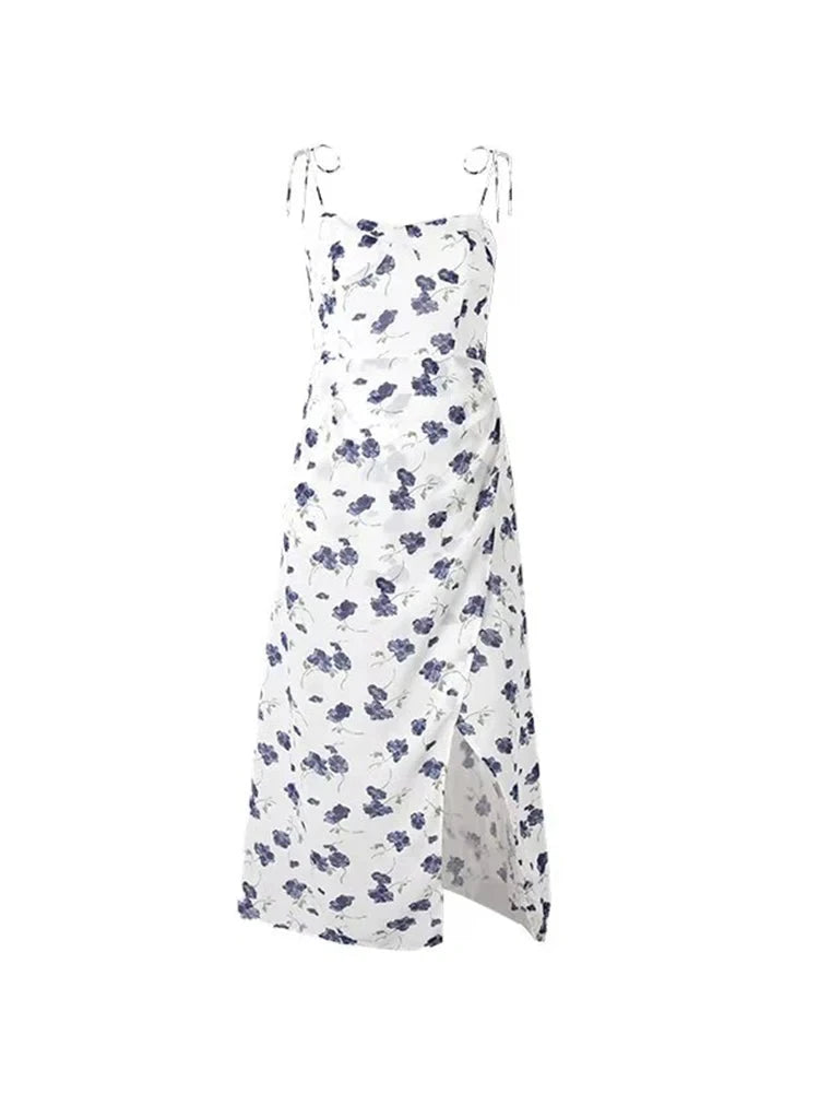 Super Bargain Women Sweet Floral Split Midi Dress French Square Collar Slim Backless Chic Party Dresses Super Bargain Women Sweet Floral Split Midi Dress French Square Collar Slim Backless Chic Party Dresses