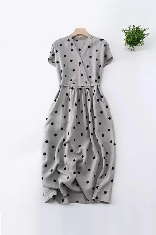 Weekend Special Summer Women Dresses Elegant Short Sleeve Drawstring Midi Dress Vintage Polka Dot Sundress Weekend Special Summer Women Dresses Elegant Short Sleeve Drawstring Midi Dress Vintage Polka Dot Sundress