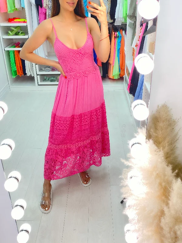 Special Offer Elva Crochet & Lace Detail Tiered Maxi Dress