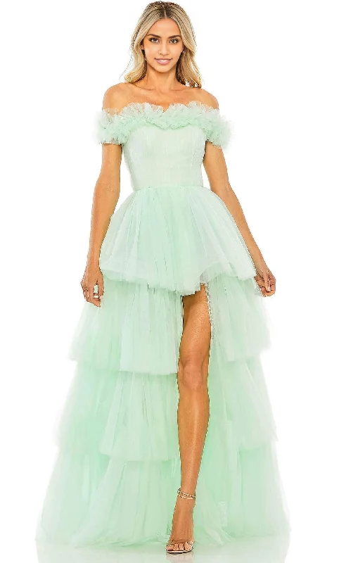 Midnight Madness A-Line Princess Off-Shoulder High Low Tier Tulle Long Prom Gown