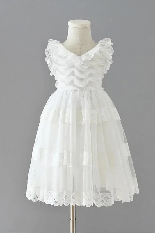 Today's Special Summer Kids Girl Party Dress Collar Lace Waves Solid Princess Formal Dresses