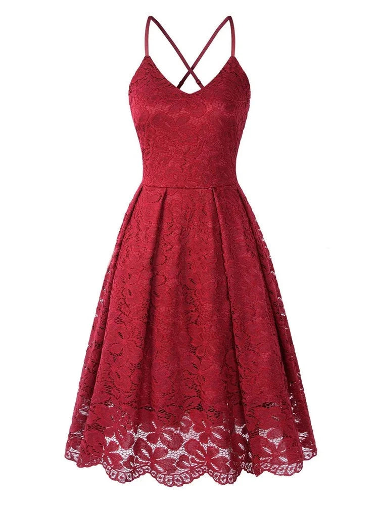 New Deals Summer Backless Lace Party Short Prom Dress Spaghetti Straps Swing Cocktail Evening Dresses