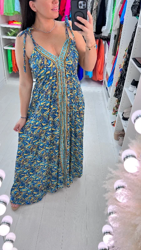 Deal Alert Nicolle Paisley Print Deep V Back Maxi Dress