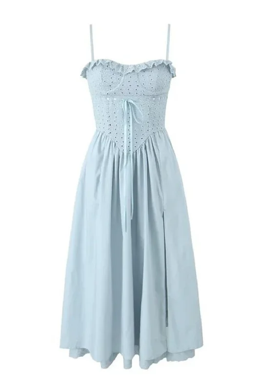 Deal Explosion Women's Hollow out Embroidery Sweet Sling Dress Boho Holiday wind Slim Backless Slit