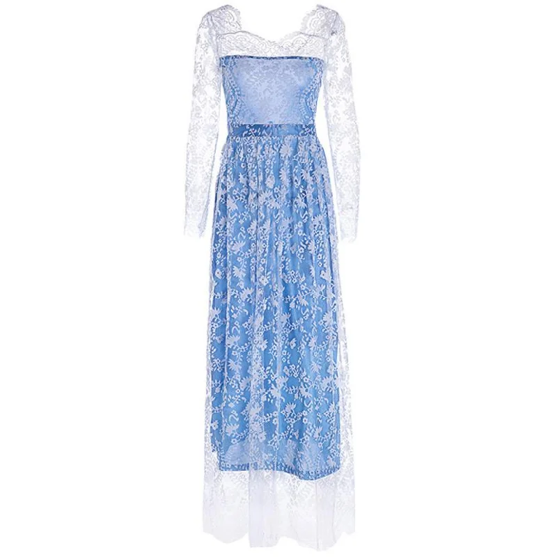 Low Prices Women's Summer Lace O-Neck Backless Long Dress