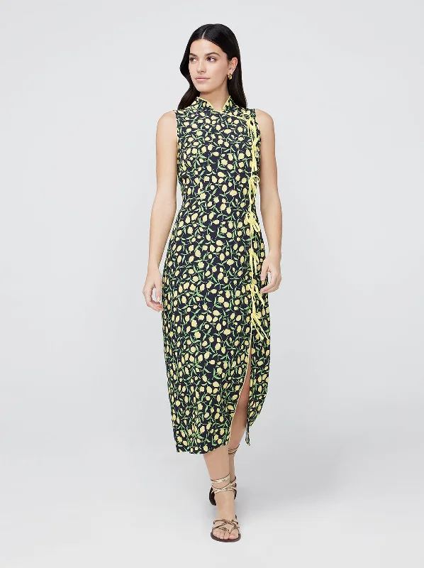 Limited Edition Virginia Yellow Tulip Print Midi Dress