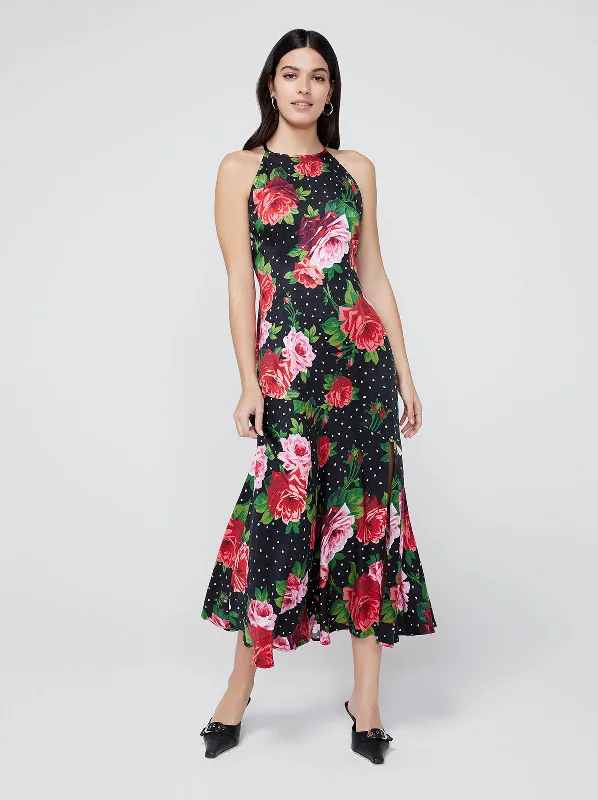 Shop and Save Lucia Red Painted Rose Halter Dress