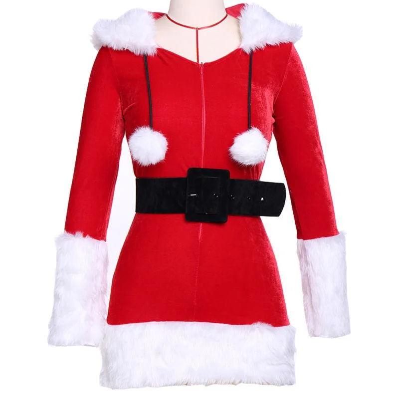 Can't Be Beat Sexy Unique Christmas Costume Winter Dresses With Belt