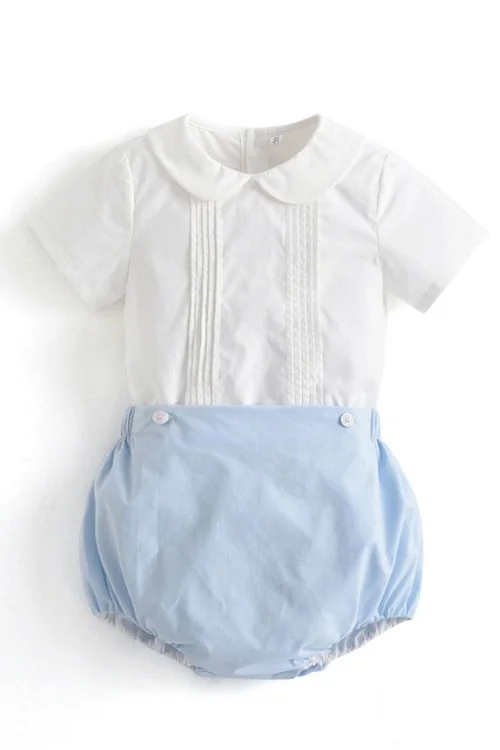 Extra Savings Summer Baby Boy Spanish Clothes Set Children White Cotton Shirt Peter Pan Collar Blue Linen Shorts Bloomers Outfits Extra Savings Summer Baby Boy Spanish Clothes Set Children White Cotton Shirt Peter Pan Collar Blue Linen Shorts Bloomers Outfits