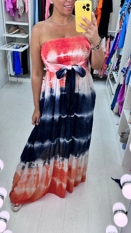 Grand Opening Sale Maura Tie Dye Elasticated Bust Floaty Maxi Dress