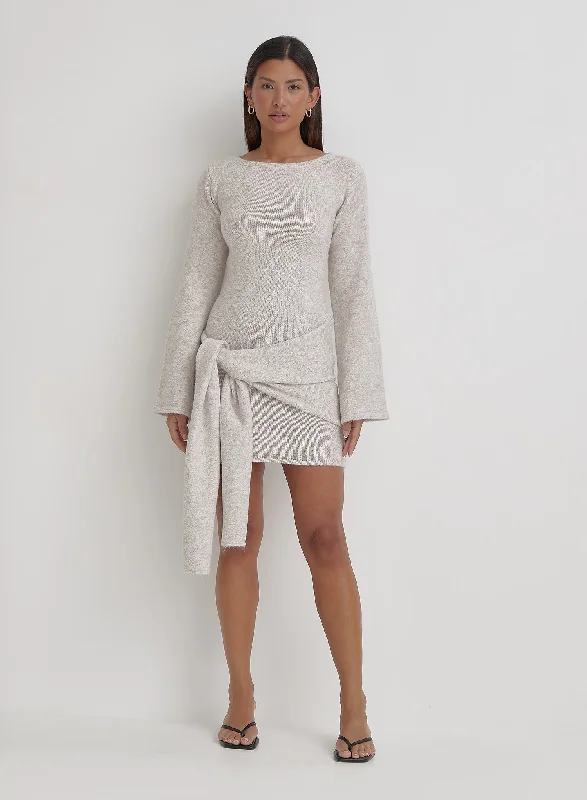 Mega Deal Beige Tie Front Mini Dress- Mollie
