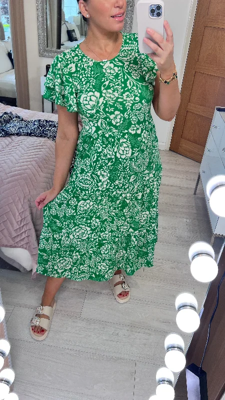 Price Drop Alert Dale Floral Print Ruffle Sleeve Tiered Midi Dress