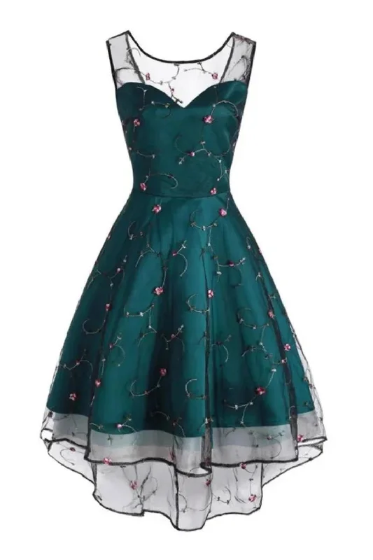 Can't Miss Women Embroidery Lace Cocktail Dress Short Front Gowns Sleeveless Party Casual Vintage Formal Dresses