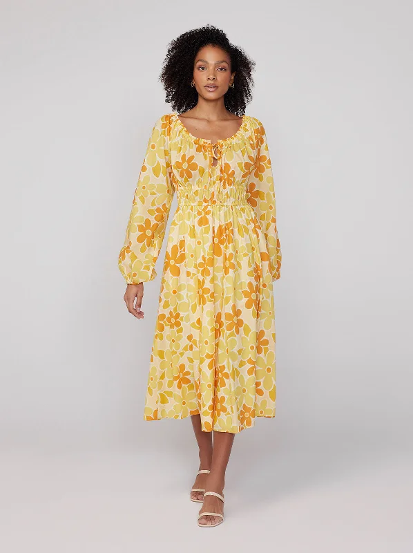 Discount Days Luella Yellow Floral Print Midi Dress