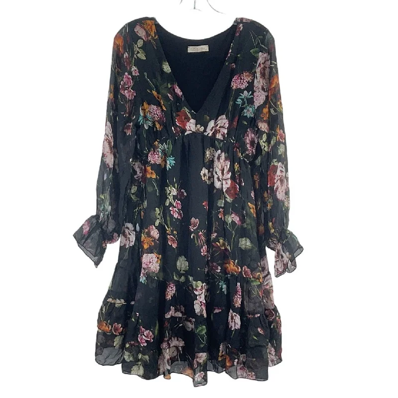 Huge Savings Bellambia Black Floral V-Neck Ruffled Blouson Dress Women’s Medium Preowned Huge Savings Bellambia Black Floral V-Neck Ruffled Blouson Dress Women’s Medium Preowned