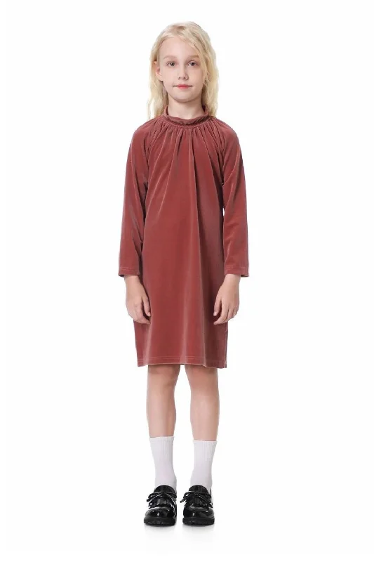 Extra Savings Girls Velvet Dress Teenager Kids Autumn Dresses Ruched Neck Children Clothes Long Sleeve