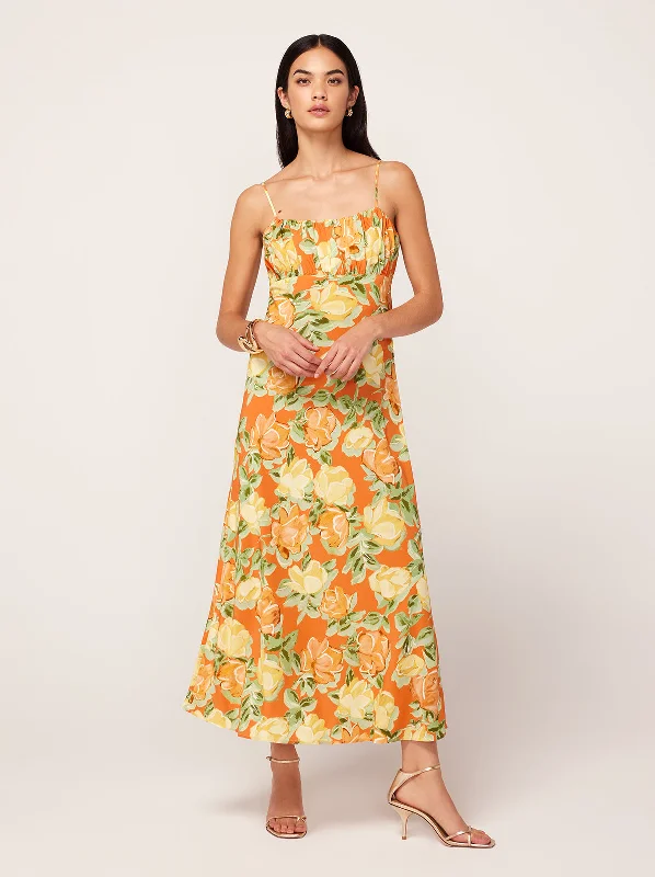 Deal Explosion Velma Apricot Painted Floral Print Midi Dress