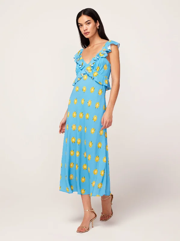 Unbeatable Prices Rosemary Blue Sunflower Print Midi Dress