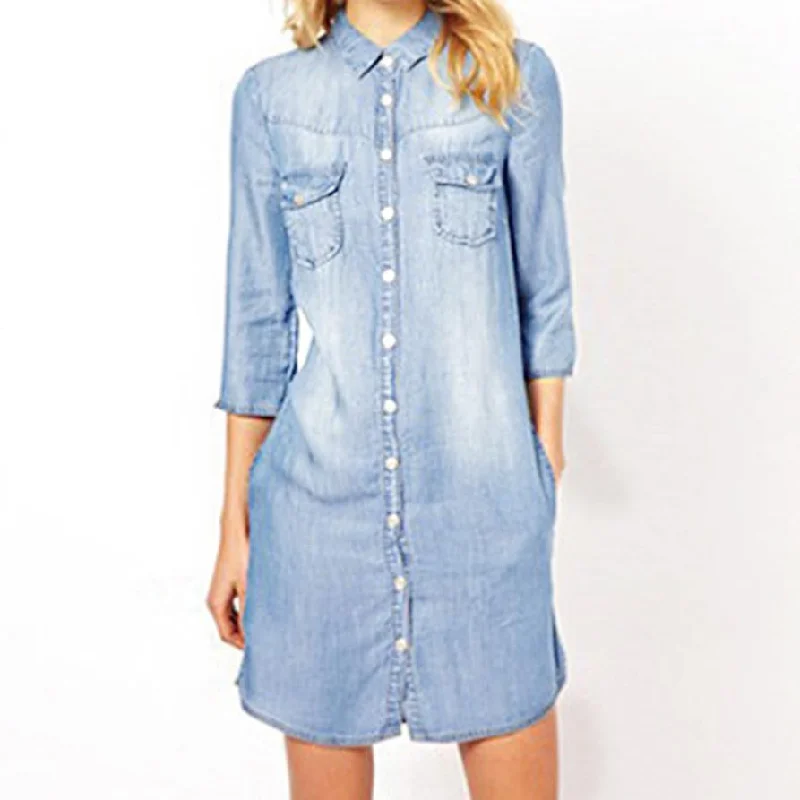 Price Reduction Women's Autumn Casual Denim Mini Dress With Buttons