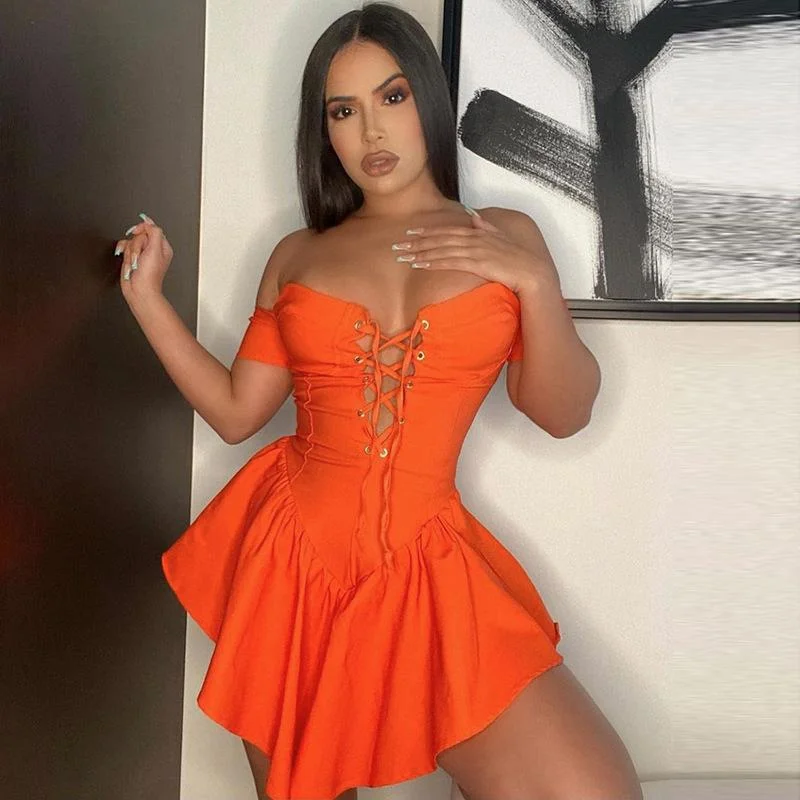 Epic Deals Sexy Off Shoulder Lace Up Bandage Mini Dresses
