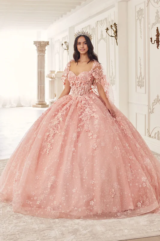 Instant Discount 3D Floral Strapless Cape Ball Gown Quinceanera Dresses Princess Dress Short Sleeve Square Neck