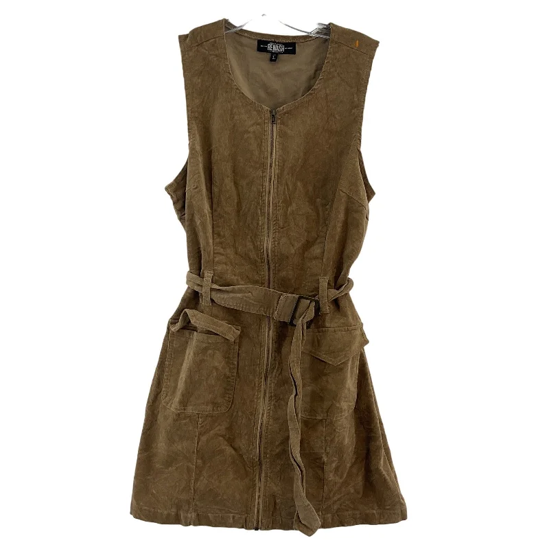Daily Deals Rewash Brown Corduroy Full Zip Gogo Mod Belted Sheath Dress L Cotton Short Women