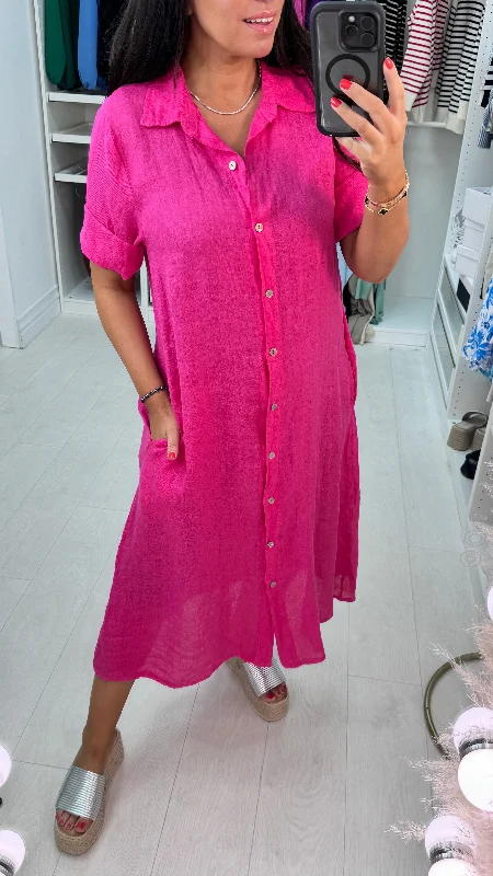 Super Sale Leilani Button Front Linen Shirt Dress