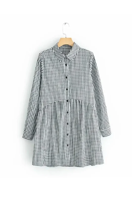 Super Sale Women vintage plaid shirtdress casual slim dress female pleats patchwork chic dresses Super Sale Women vintage plaid shirtdress casual slim dress female pleats patchwork chic dresses