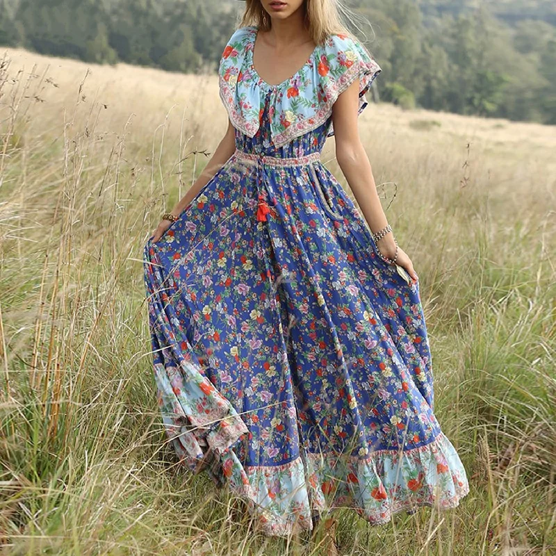 Savings Galore Women's Summer/Autumn Floral Long Off Shoulder Dress