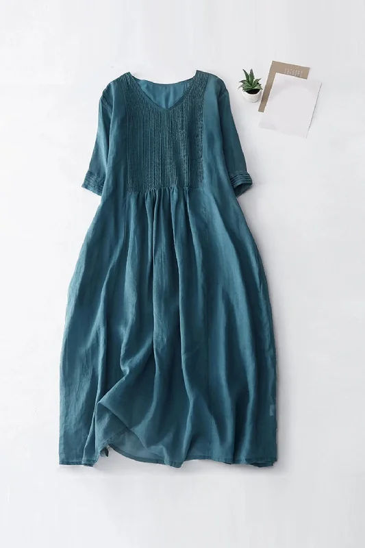 Discount Deals Summer Dresses For Women Loose Casual Dress Solid Pleated Dress