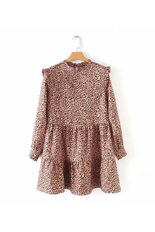 Sale Event women pleated ruffles leopard mini dress female chic dresses