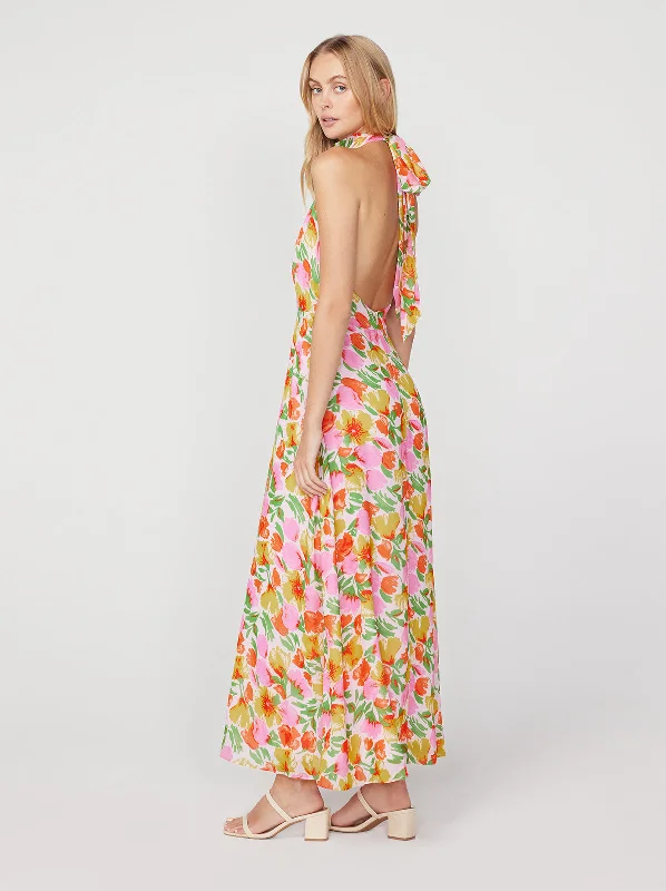 Price Buster Dakota Pink Garden Floral Halterneck Maxi Dress