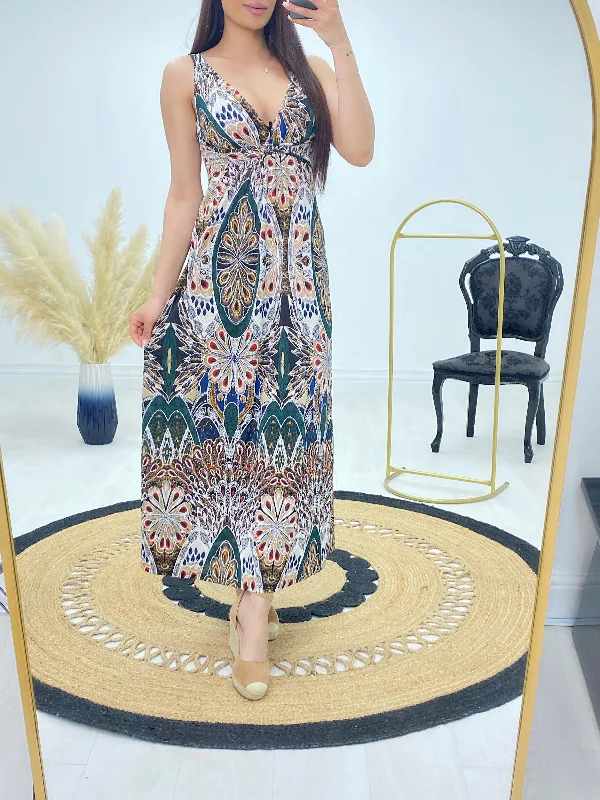 Overstock Alaska Textured Peacock Print Maxi Dress